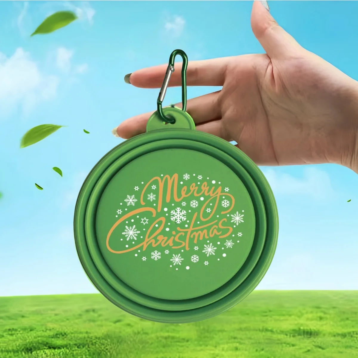 Collapsible Silicone Dog Food Water Bowl Cute Christmas Pet Bowl Outdoor Travel Portable Folding Supplies Dishes with Carabiner