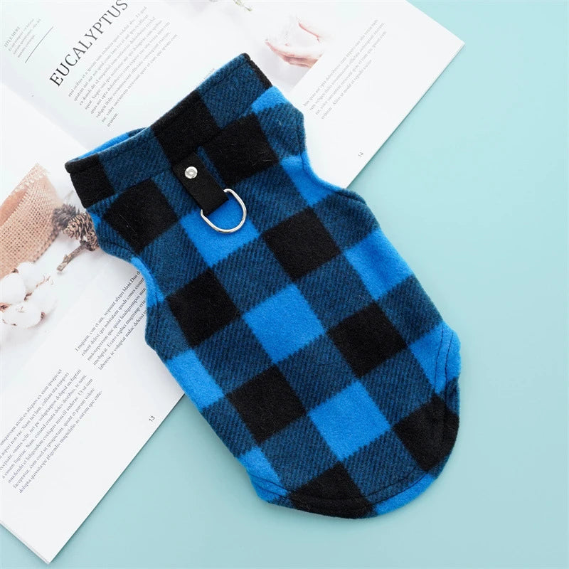 Autumn Fleece Pet Dog Clothes Solid Color Harness Outfits Walking Warm Vest for Small Medium Puppy Plaid Chihuahua Cat Jackets