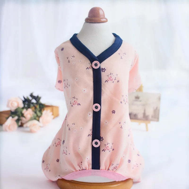 Dog Cat JumpSuit Shirt 100% Cotton Print Tracksuit For Small Cats Dogs Pet Puppy Floral Pajamas Pants T-Shirt Yorkies Chihuahua