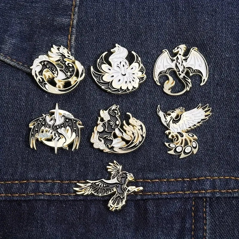 7Pcs Gothic Punk Bird Enamel Pins Custom Animal Cartoon Brooches Jewelry Clothes Accessoris Shirt Collar Lapel Badge Pin for Fri