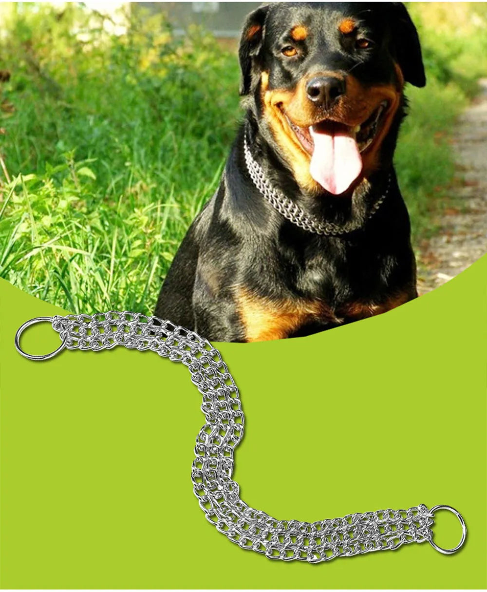 3 Rows Stainless Steel Dog Chain Collar Strong Metal Dog Chain Slip Pinch Choke Collar for Walking and Training Pet Pit-bull Dog