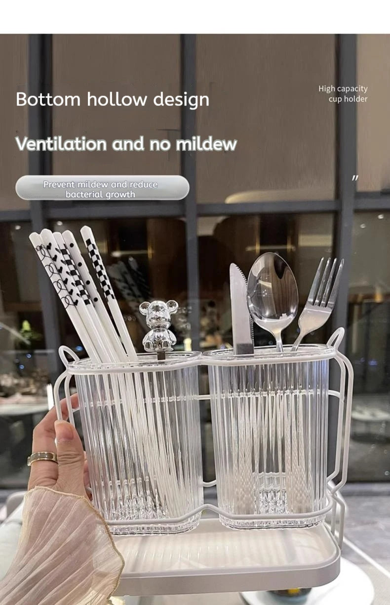 Wall Mounted Kitchen Cutlery Organizer Light Luxury Chopstick Spoon Holder Stainless steel Utensil Drying Rack