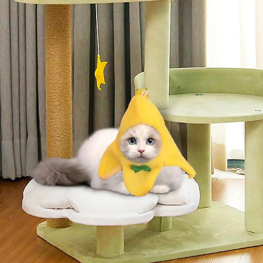 Cat Costume Banana Hat Adorable Pet Headwear Hood Cat Caps Funny Cosplay Prop Halloween Apparel for Small Dogs Kitten Cats
