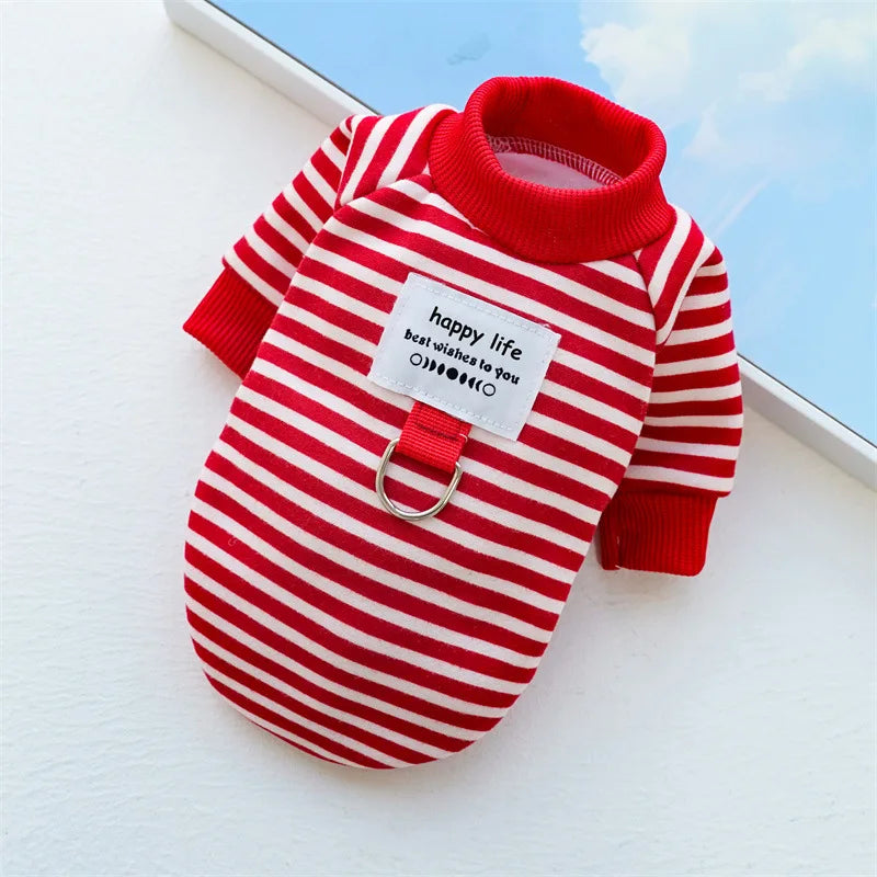 Dog Cat Hoodies with Tractional, Autumn Winter Stripe Sweatshirt Dog Clothes for Small Medium Dogs Cats Puppy Pullover Coat