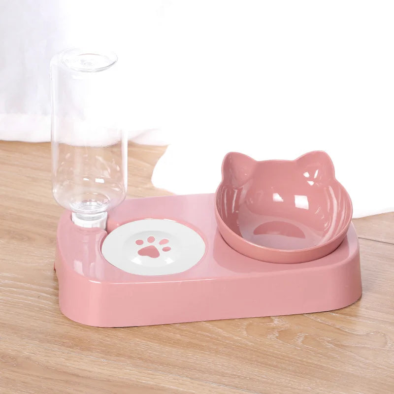 Pet Cat Bowl Automatic Feeder Water Dispenser Dog Cat Food Bowl with Drinking Raised Stand Double Dish Bowls for Cats Dogs Pet