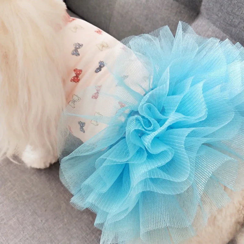 2024 Hot Pet Summer Tutu Skirt Bow Printed Mesh Fashion Petticoat Skirt Small Dog costume Teddy Summer Two Legged Clothes Thin
