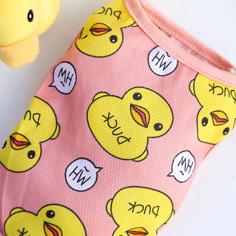 Summer Breathable Pet Dog Vest Shirts Cute Yellow Duck Pet Puppy Cat T-Shirt Tank Top Clothes Stretchy Vest for Chihuahua Dogs