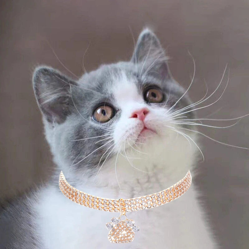 Fancy Summer Pet Dog Collars Alloy Rose Gold Zircon Footprint Pendant Necklace for Cats Luxury Designer Pet Neck Accessories