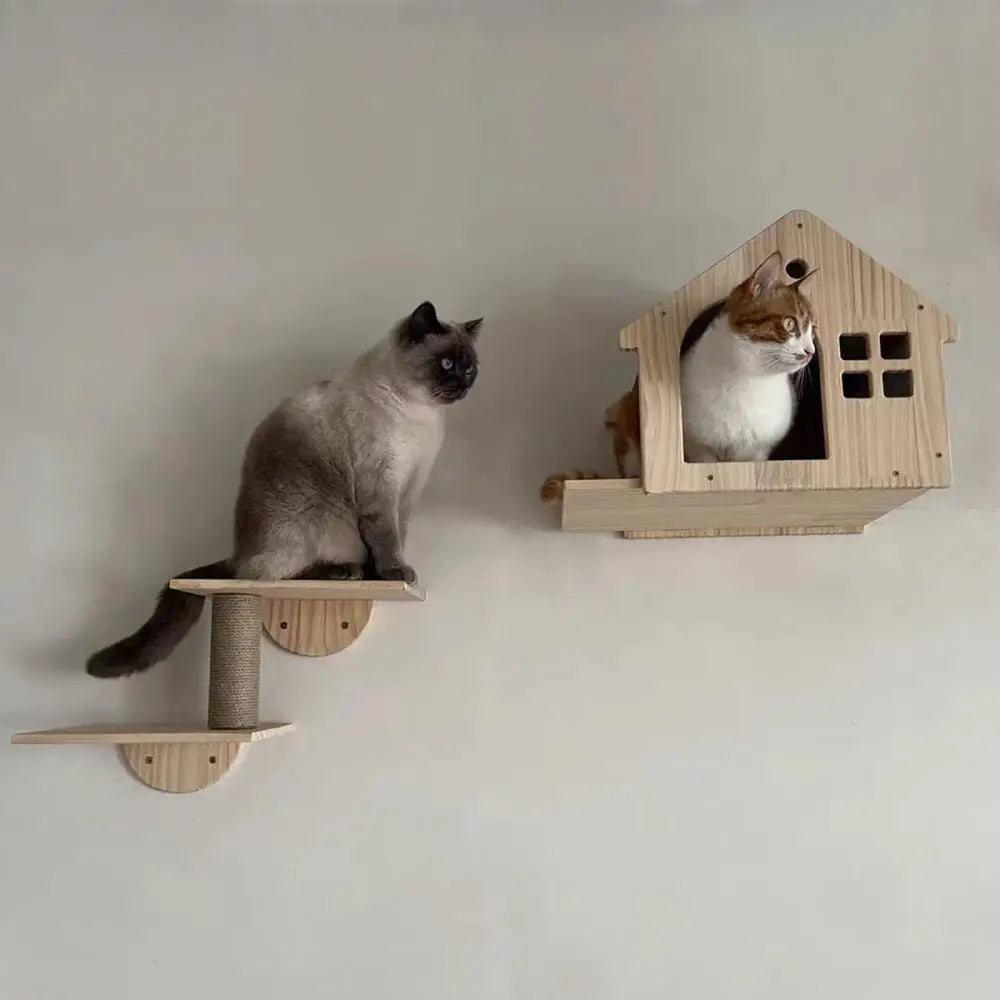 Cat Wall Shelf Wooden Cat Perch Furniture for Sleeping Cats Shelves Stair Cat Climbing Training Steps Kitten Tower Tree Hammock