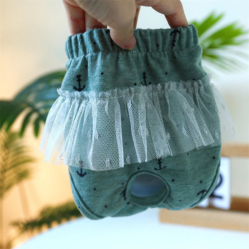 Floral Pet Dog Physiological Pants Cute Plaid Dress Lace Female Teddy Yorkshire Cats Shorts Breathable Cotton Small Dog Clothes