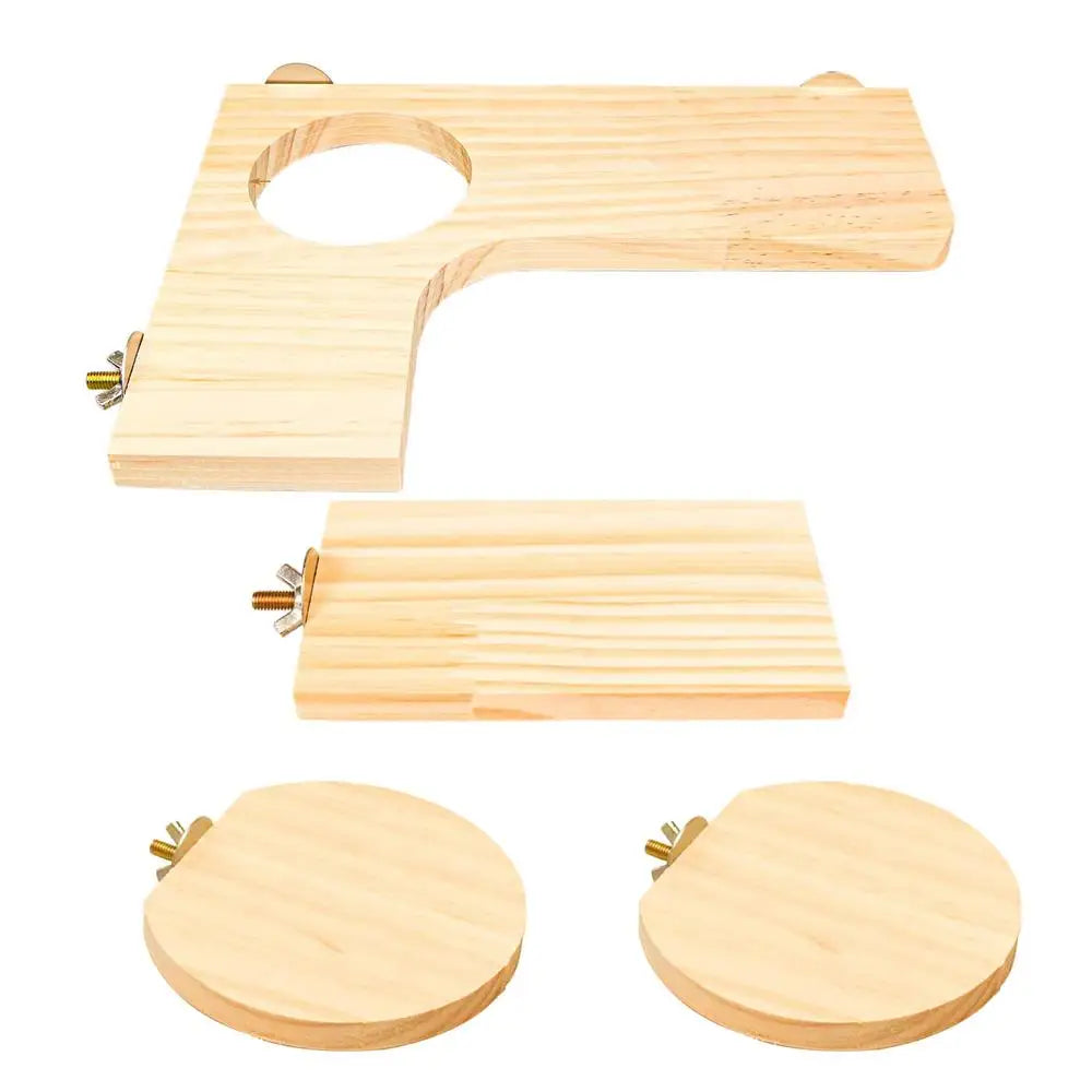 4 Pieces Hamster Wood Platform Set Wood Round Station Board L-shaped Round Hole Standing Platform Hamster Cage Accessories