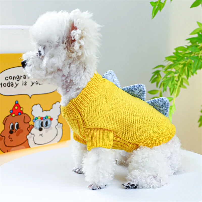 Halloween Party Pet Dog Clothes Dinosaur Shaped Dark Green Lovely Sweaters Cat Outfits Warm Knitted Cosplay York Kitten Clothing
