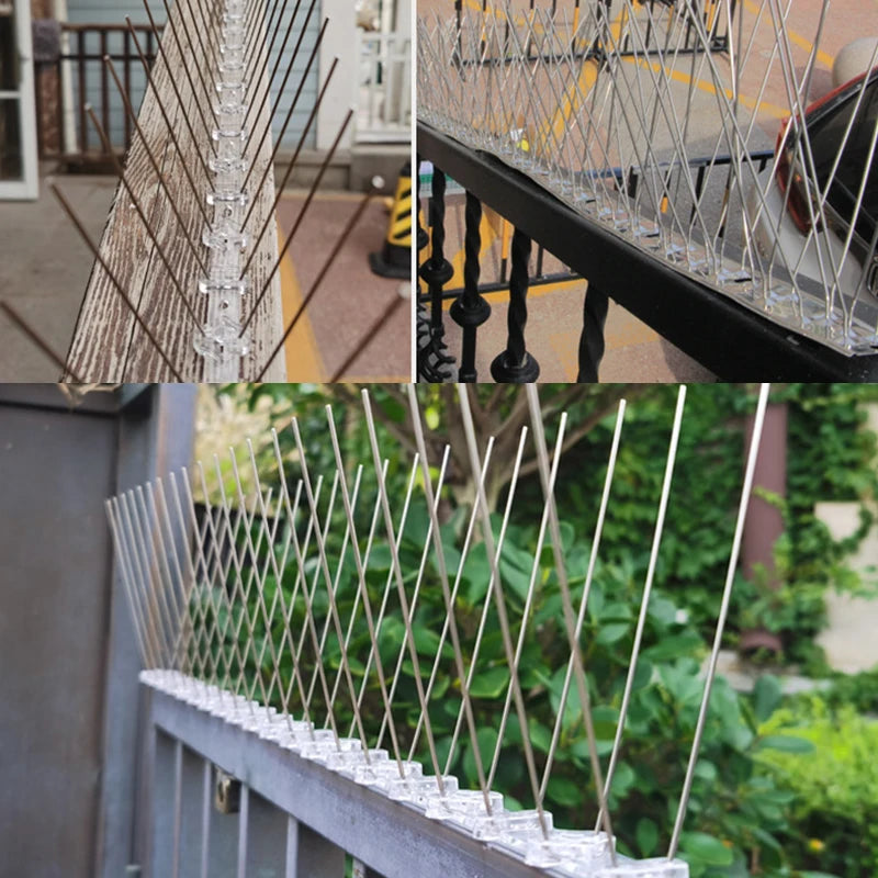 25/50cm Stainless Steel Bird Thorn Garden Orchard Fence Spikes Catcher Repeller Anti-Theft Pigeon Nails Plastic Base