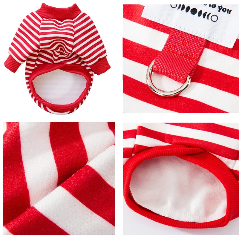 Dog Cat Hoodies with Tractional, Autumn Winter Stripe Sweatshirt Dog Clothes for Small Medium Dogs Cats Puppy Pullover Coat