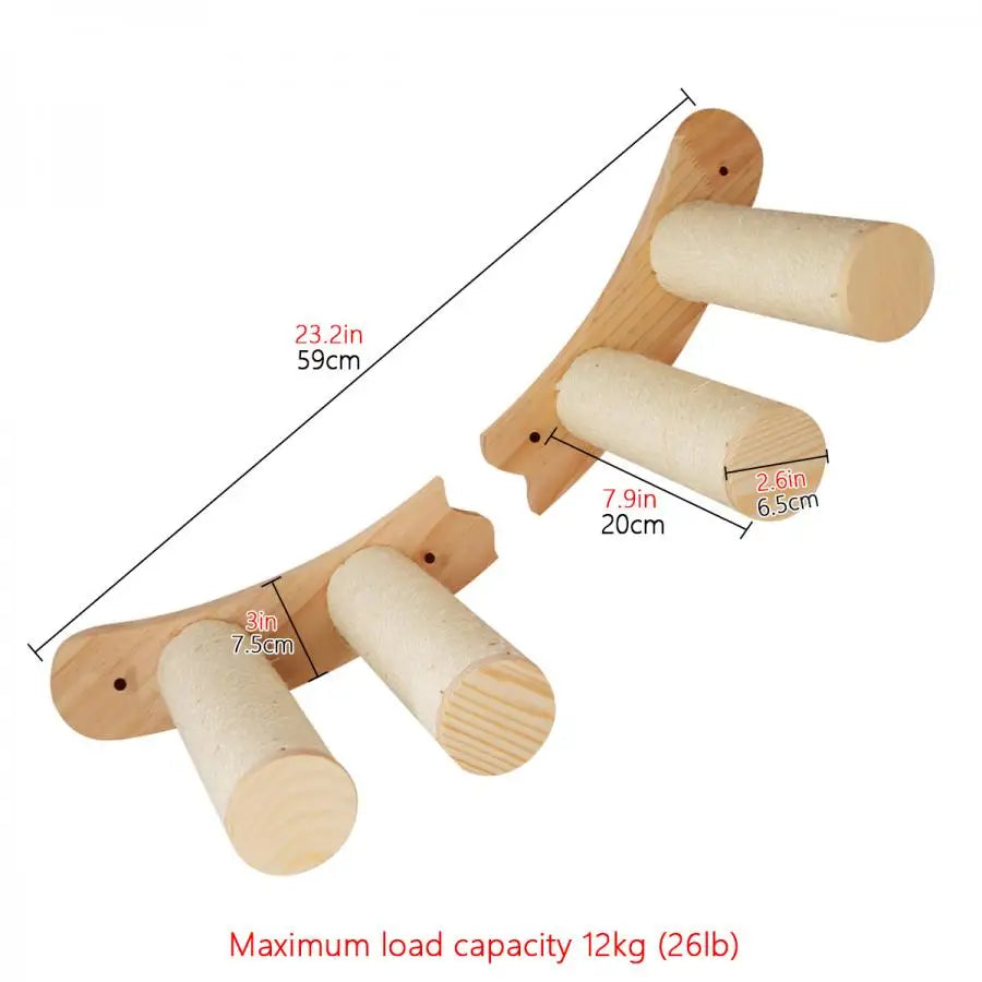 Cat Wall Mounted Solid Wooden Furniture Climbing Ladder and Cat Hammock with Scratching Post for Activity Indoor Cats Perches