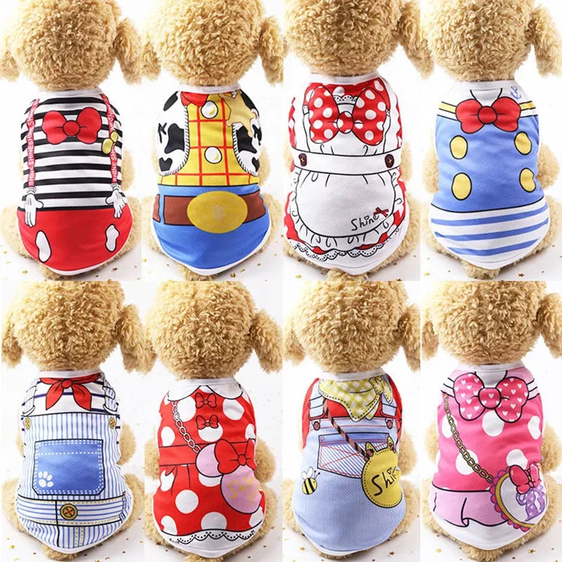Summer Small Dog Shirt Clothes Vest Down Jacket Cartoon Cute Chihuahua Tshirt Puppy Yorkshire Terrier Puppy Bulldog Ropa Perro