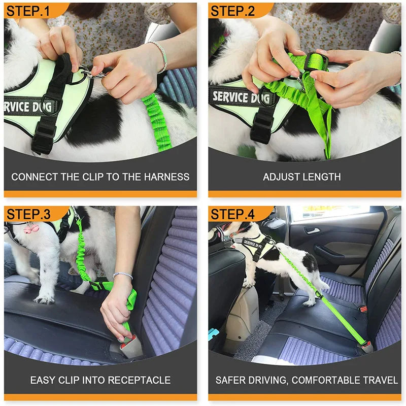 Adjustable Dog Seatbelt for Small Medium Large Dogs with Elastic Shock Absorbing Bungee Buffer Reflective Safety Dog Car Harness