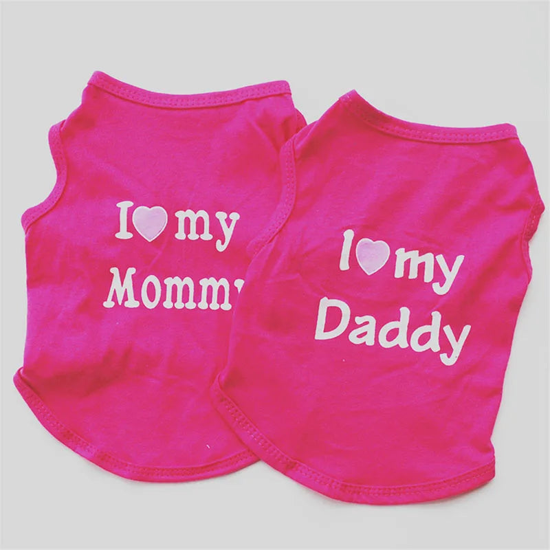 Small Dog Clothes Soft Cotton Puppy Shirt Classic Daddy Mommy Printed T-shirt Pet Vest Clothing for Cats Chihuahua Dog Apparel