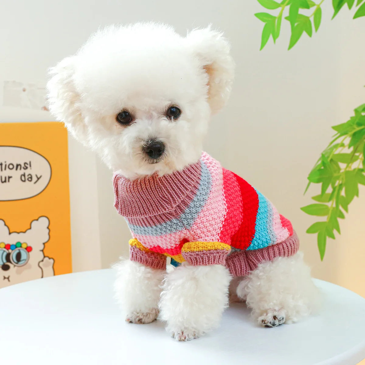 Striped Color Pet Dog Sweaters High Collar Warm Winter Clothes for Small Medium Puppy Knitted Sweatshirt New Year Winter Coat