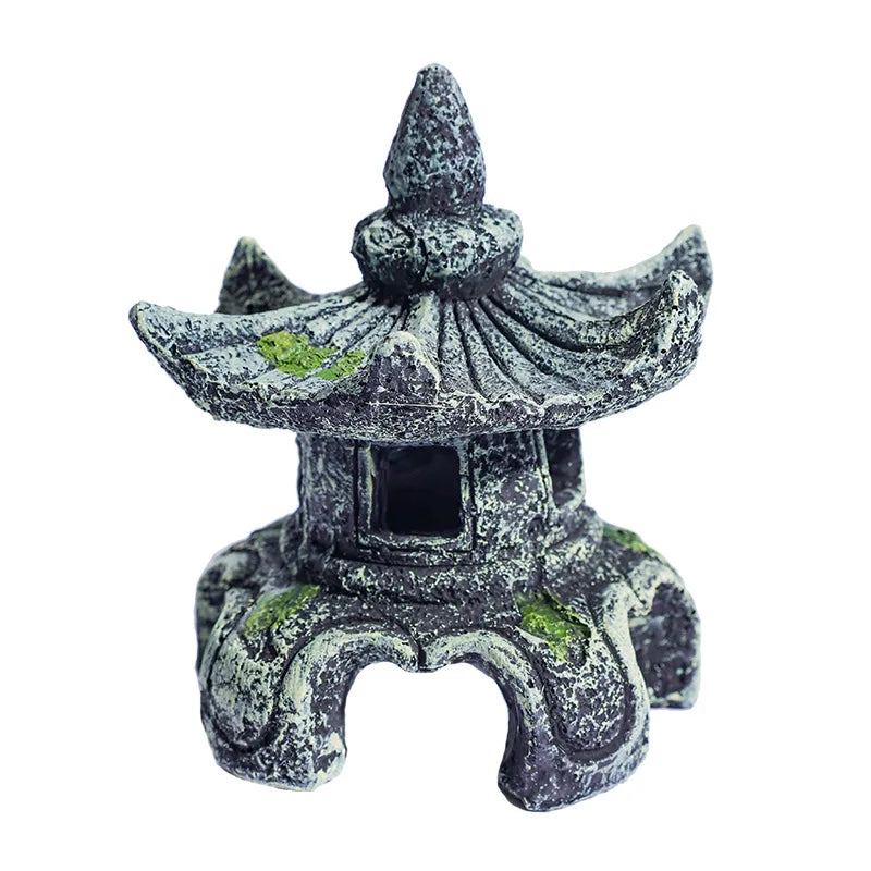 Resin Artificial Fish Tank Ancient Pavilion Decoration Aquarium Rock Cave Building Decoration Aquatic Landscaping Ornament Decor