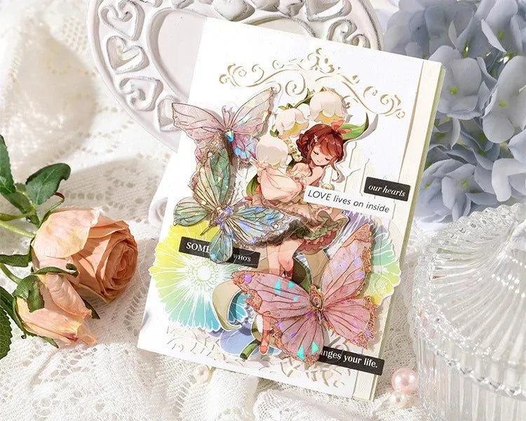 5Style 20pcs/pack INS Butterfly PET Sticker Pack Ice Crystal Laser Gold DIY Handbook Decoration 3D Scrapbook