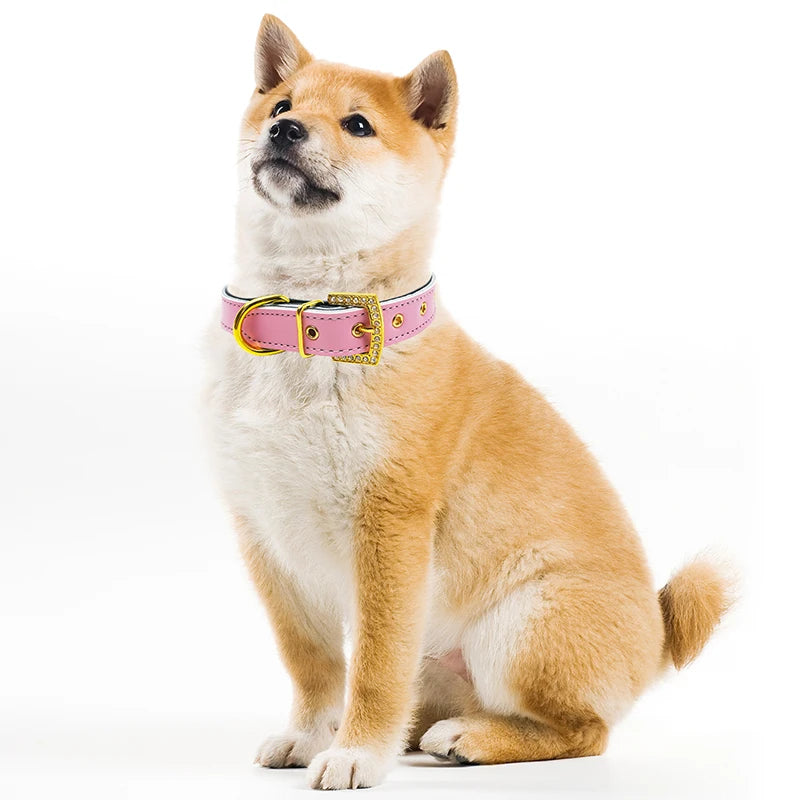 Rhinestone Pet Collars, Comfortable PU Leather Dog Collar, Zinc Alloy Buckle, Glitter, Small Dogs and Cats Product