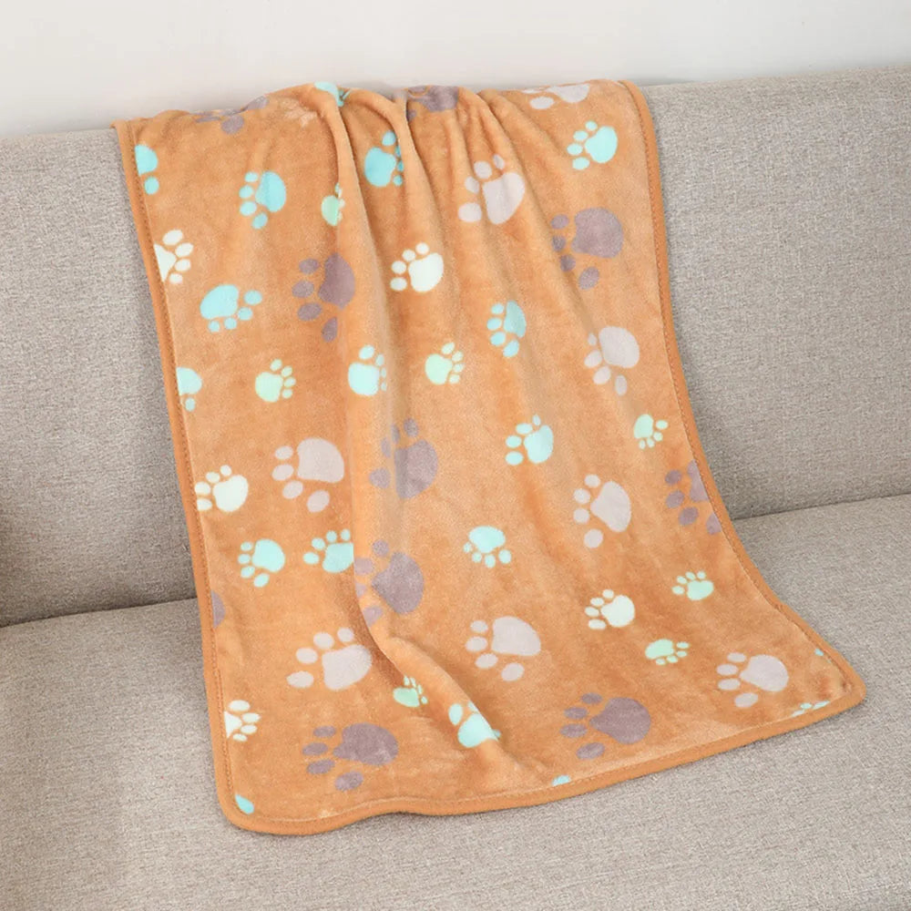 Pet Blanket Dog Puppy Blanket Paw Print Fleece Blanket for Small Medium Large Pet Dog Cat Warm Soft Sleep Mat Doggy Bed Blanket