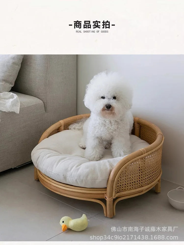 South East Asia Natural Indonesian True Rattan Teddy Nest Summer Cool Round Pomeranian Small Pet Cat Dog Kennel