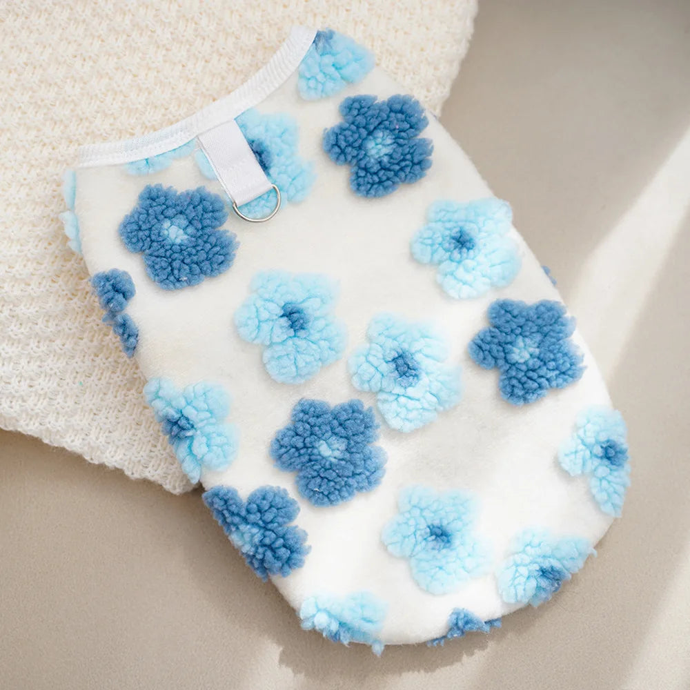 Dog Winter Coat Sherpa Warm Fleece Vest Sweater Flower Patterm Pet Clothes Cold Weather Jacket for Small Medium Dogs Puppy
