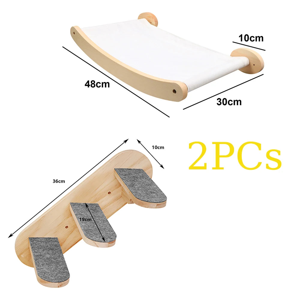 Cat Hammock Wall Mounted Wooden Furniture Scratcher Kitty Beds Perches Circular Plunge Platform Cats Wall Shelf For Play & Climb