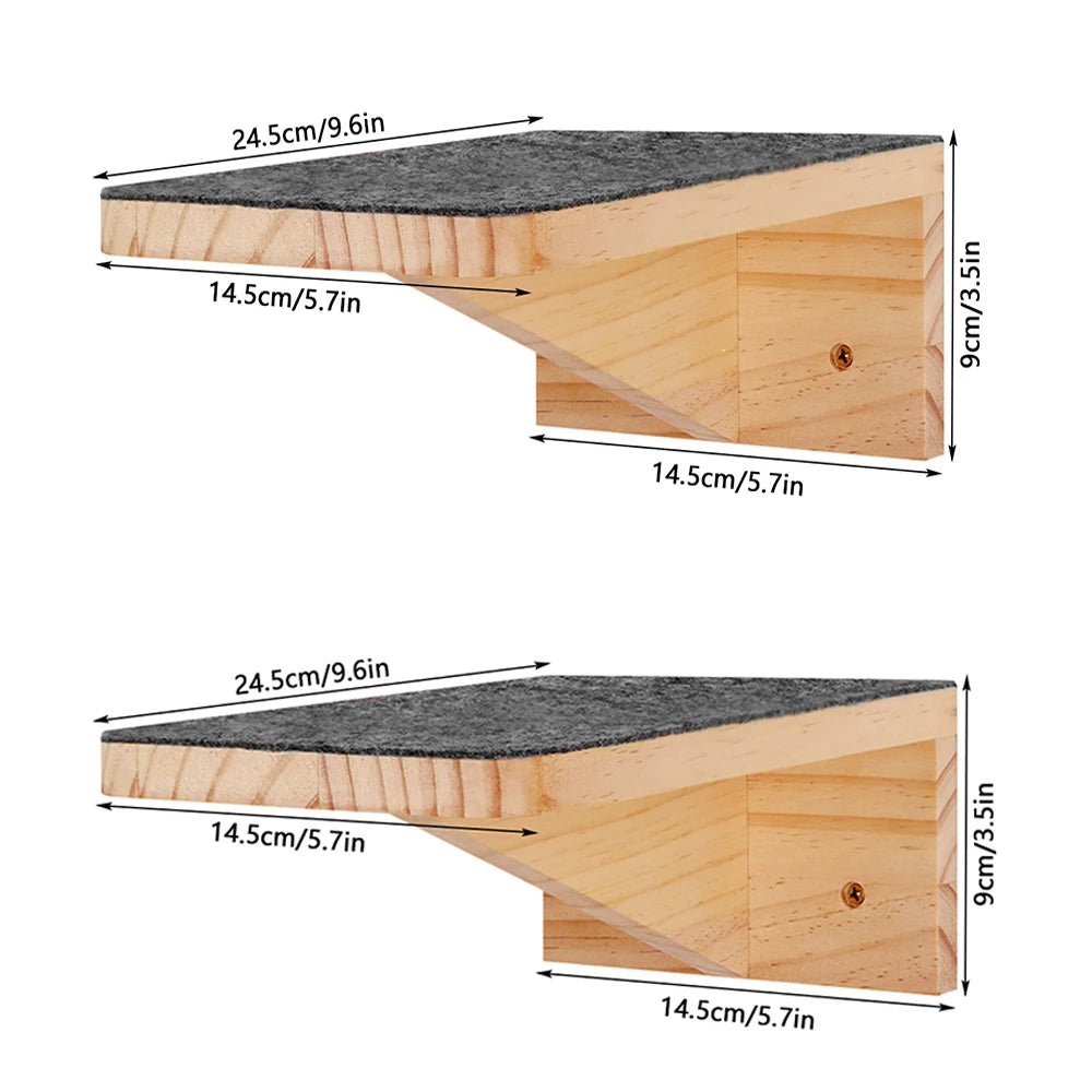 Cat Wall Mounted Shelf Furniture Wooden Cat Bed and Scratcher Post with Climbing Ladder Widen Steps for Kitten Play and Rest