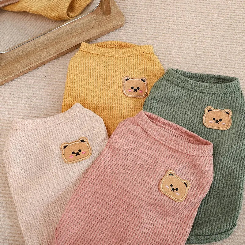 1pc Green Bear Vest Pet Dog Clothes Cat Solid T-shirt Clothing Dogs Thin Small Fashion Chihuahua Summer Breathable