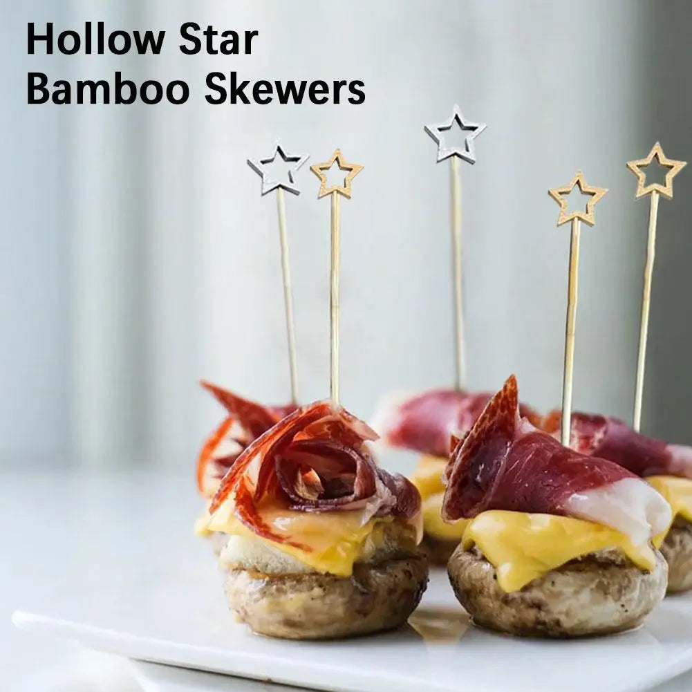 50Pcs Hollow Star Bamboo Skewers Disposable Insert Cocktail Fruit Toothpick Stick Christmas Picks Party Buffet Decor X1J5