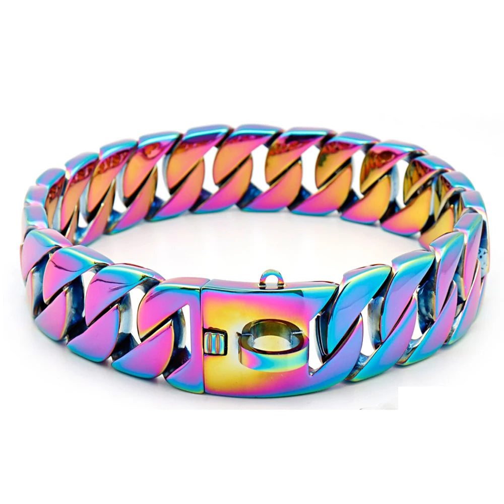 Multicolor Metal Dog Chain Collars Strong Stainless Steel Pet Training Collar Cuban Necklace for Large Bulldog Show Collar