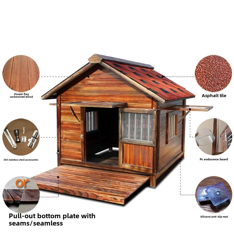 4XL Pet Kennel Large Dog Summer Cooler All Seasons Universal Medium Dog Kennel Solid Wood Removal and Washing