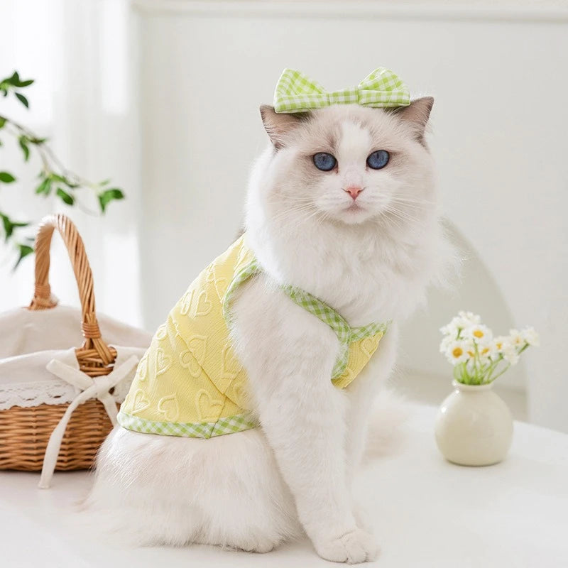 Sweetheart Bow Tie Hairpin Pet Dog Clothes Countryside Leisure Summer Vest for Small Puppy Soft Cotton Chihuahua Cat Clothing