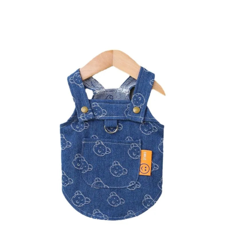 Dog Denim Dress for Small Dogs, Dark Wash Jeans Vest Tutu Skirts with Leash D-ring,Summer Clothes Yorkie Chihuahua Pet Apparel