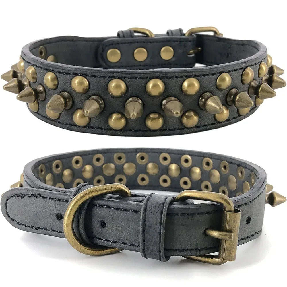 Spiked Dog Collar Mushroom Rivet PU Leather Dog Collars Adjustable Spike Studded Pet Collar for Pitbull Mastiff Husky Rottweiler