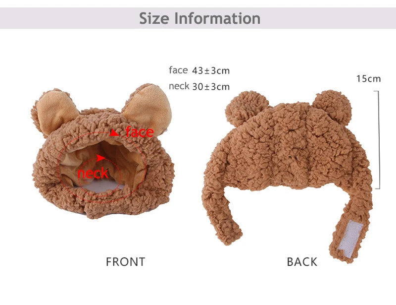 Cute Bear Shaped Hat for Cat Christmas Protective Pet Dogs Cosplay Head Wear York Solid Color Winter Kitten Costume Accessories