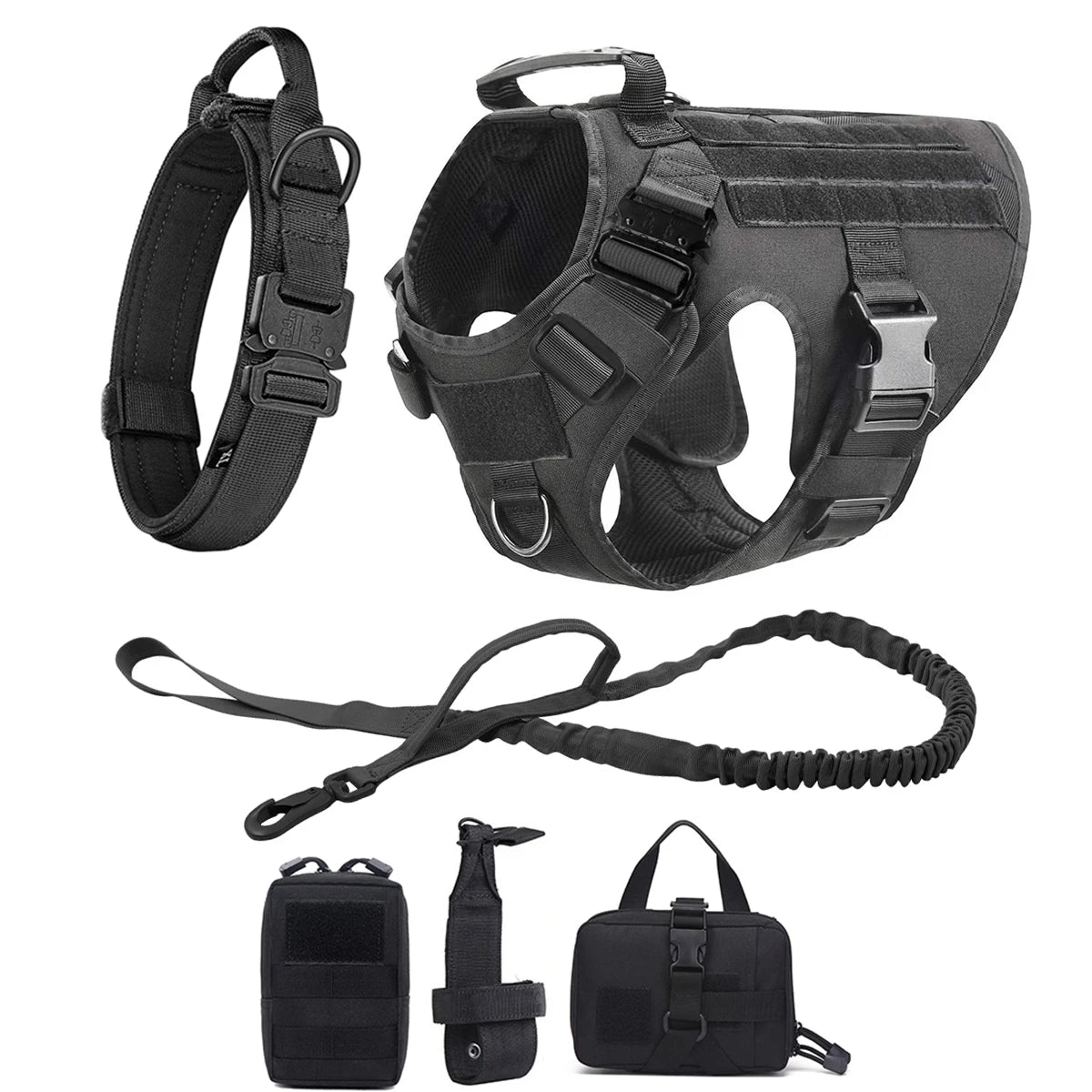 Tactical Training Large Dog Harness Collar Leash Molle Pouches Military Service Dog Vest Heavy Duty Dog Harness for Medium Dogs