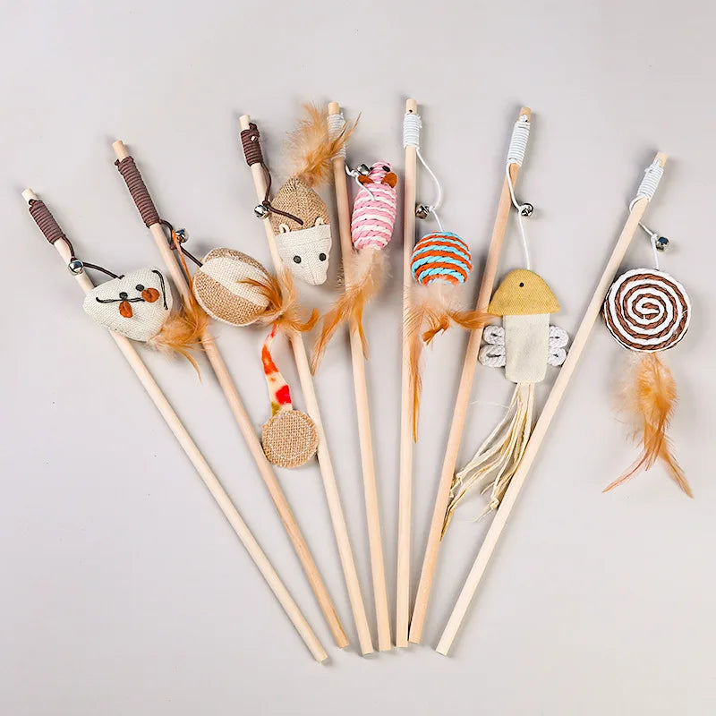 Cat Toys Cat Stick Cat Toys Cat Stick Cat Artifact Wooden Mouse Long Pole Bell Pet Supplies Cat Accessories