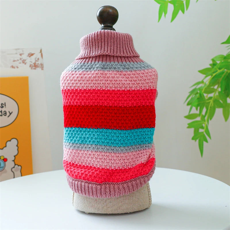 Striped Color Pet Dog Sweaters High Collar Warm Winter Clothes for Small Medium Puppy Knitted Sweatshirt New Year Winter Coat