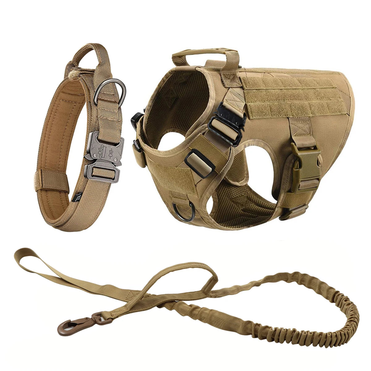Tactical Training Large Dog Harness Collar Leash Molle Pouches Military Service Dog Vest Heavy Duty Dog Harness for Medium Dogs