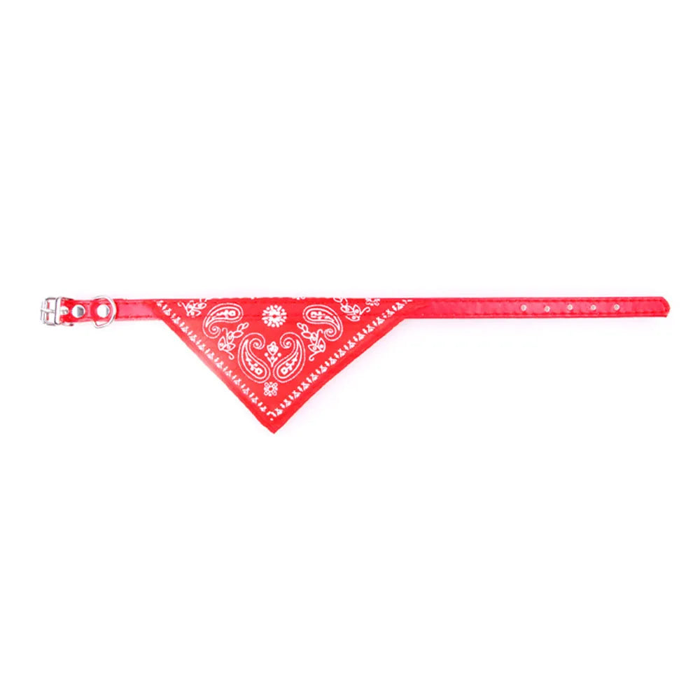 Small Dog Cat Bandana Collar Adjustable Puppy Dog Kitten Neckerchief PU Collar with Printed Triangular Scarf Pet Collar for Cat