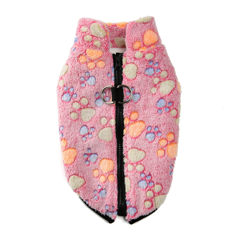Fleece Dog Clothes Winter Warm Puppy Jacket For Small Dogs Cats Sweater Coat With Zipper D Ring Cute Print Chihuahua Pet Outfits