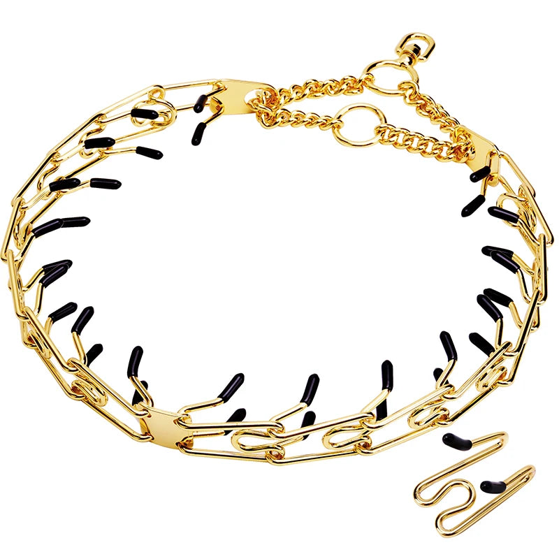 Gold Dog Collar Choker with Comfort Rubber, Stainless Steel Pet Prong Collar, Adjustable Metal Necklace for Medium and Large Dog