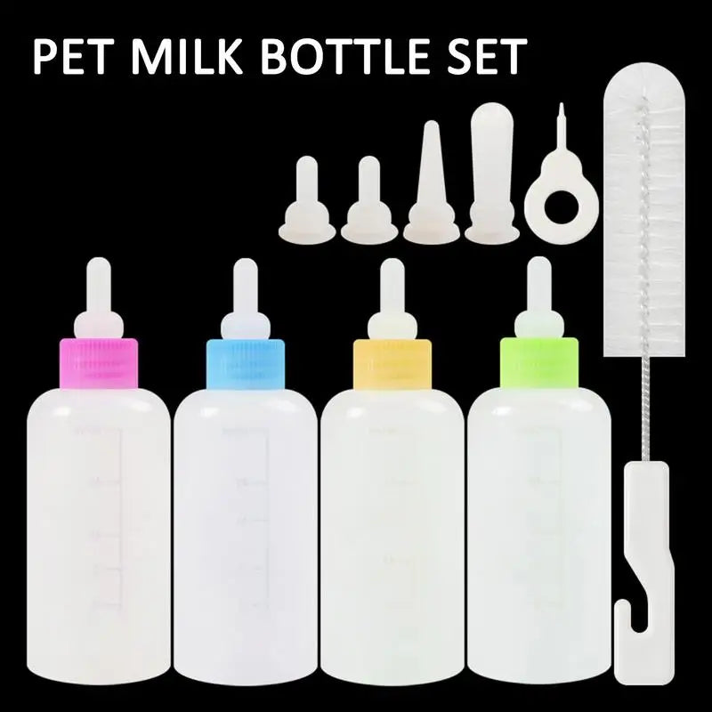 7pcs Puppy Nursing Bottle Kit Feeder Bottle Set for Small Dogs Replacement Feeding Nipples Cleaning Brushes for Puppies Kittens