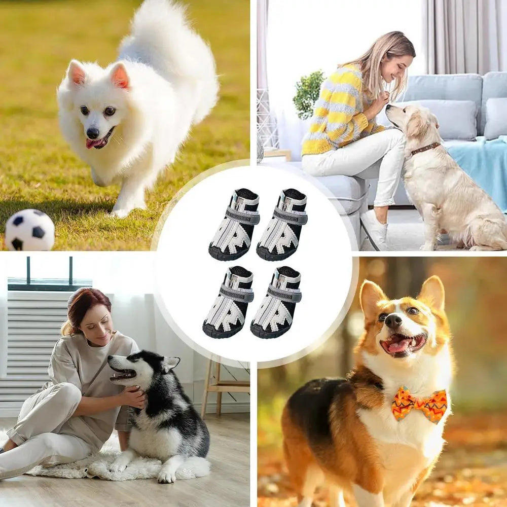 4PCS Dog Boots Dog Boots Paw Protector 5 Sizes Dog Boots With Rugged Rubber Sole Breathable Dog Boots Anti-slip For Summer