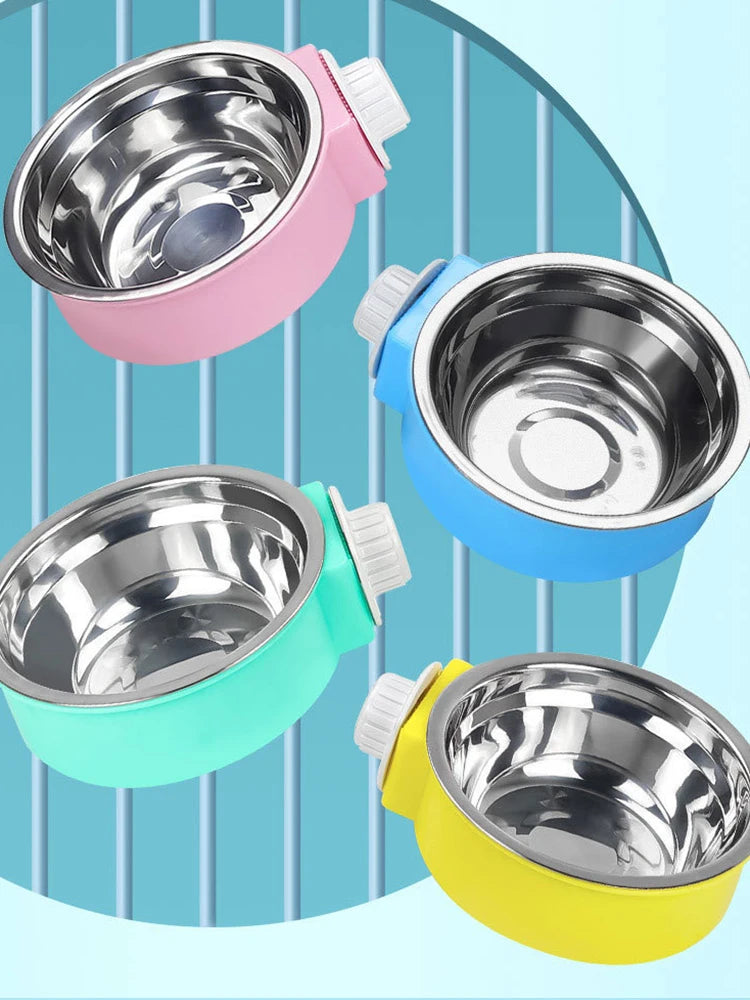 2Pcs Pet candy colored stainless steel dog bowl hanging cage pet cat food basin hanging stainless steel hanging bowl