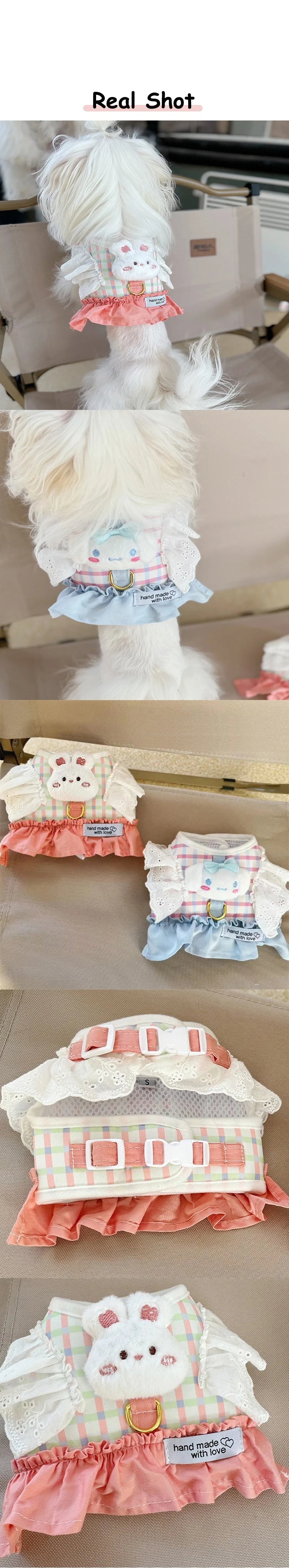Cute Animal Lace Pet Vest Harness Handmade Lattice Vest for Small Dogs Bichon Frise Princess Summer Clothes Leash Accessories